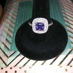 Stunning Amythest! Silver Double Halo Ring